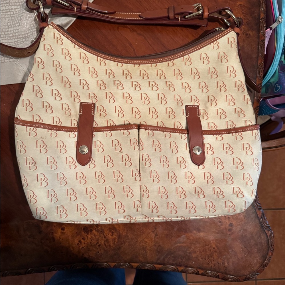 Beige and Brown Dooney and Bourke Women's shoulder Bag
